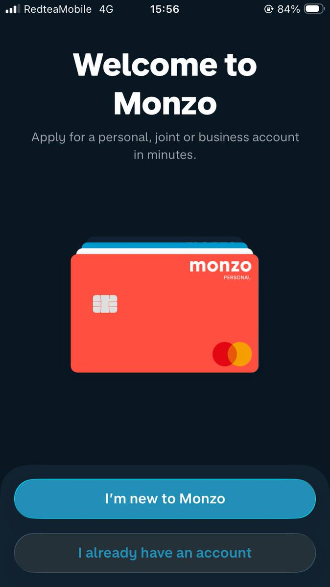 Monzo mobile app welcome screen