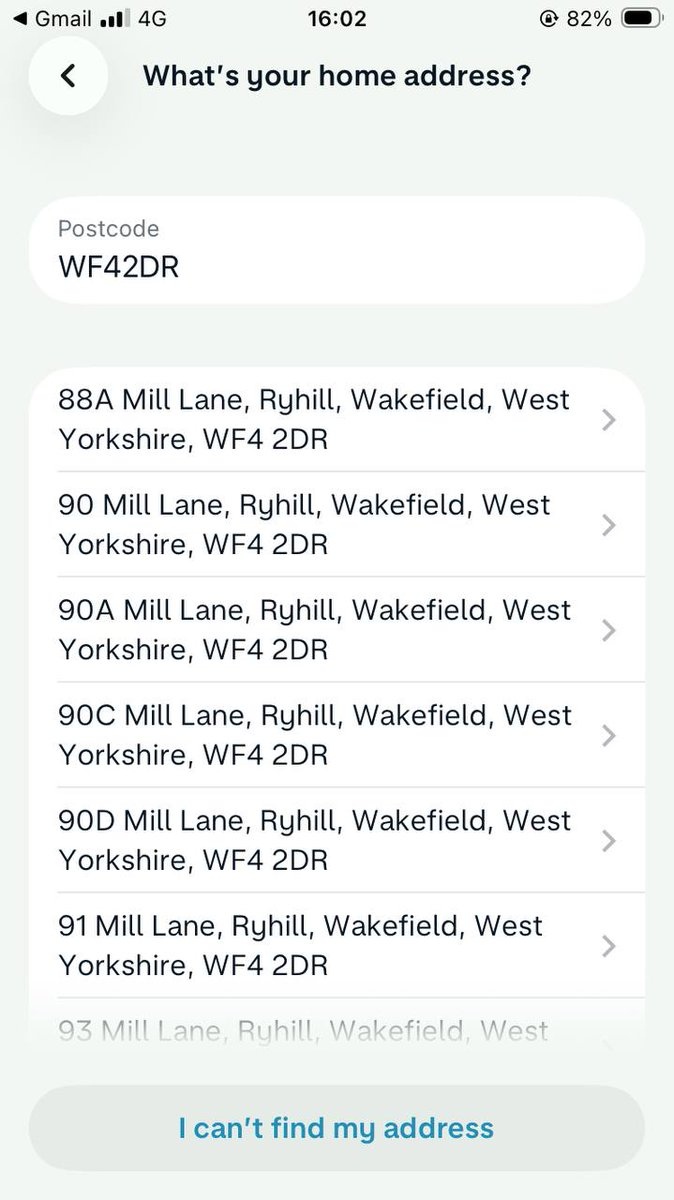 Monzo UK residential address lookup using postcode