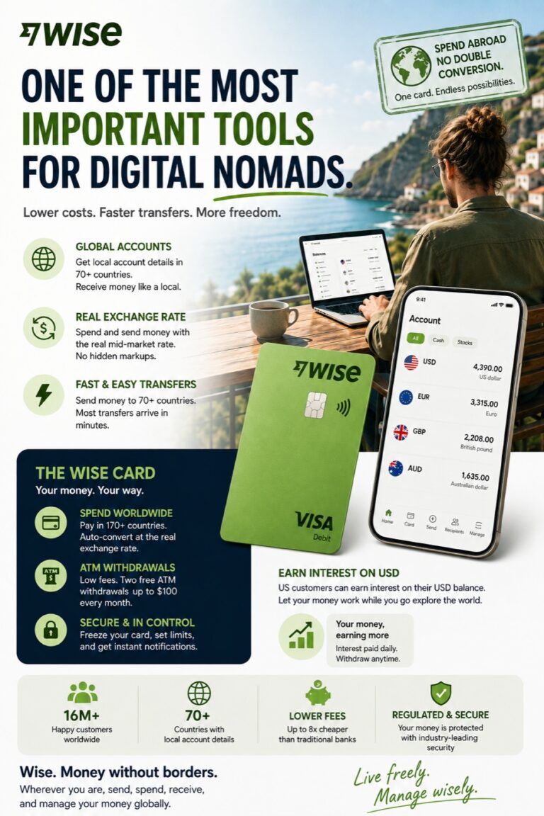 Wise: one of the most important tools for digital nomads — global accounts, the real exchange rate, the Wise card, and earning interest on USD.